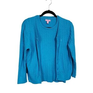 Lilly Pulitzer Cardigan Sweater Vest L Cable Knit Coastal Tennis Sustainable